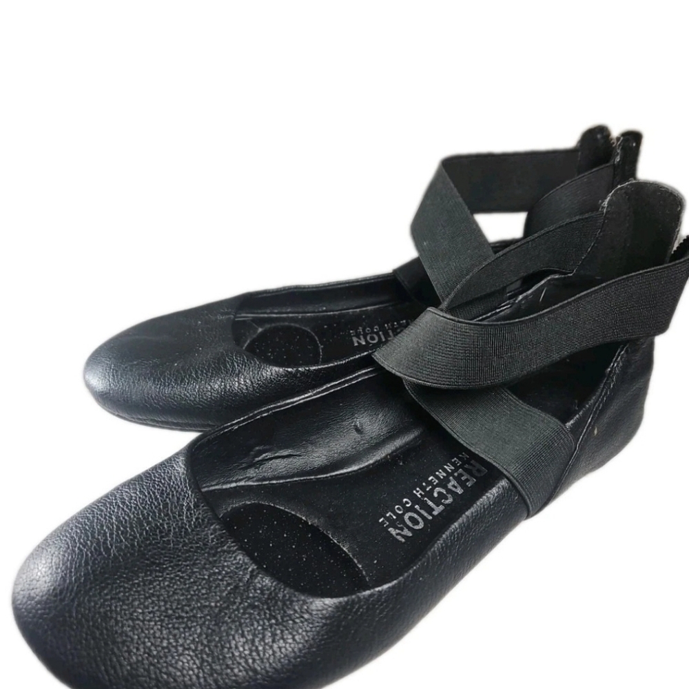 Kenneth Cole Reaction Blk Faux Leather Flat Ankle Strap Women Sz5M Y2k[6B